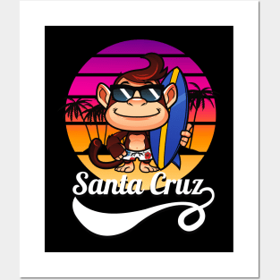 Surfer Monkey Santa Cruz California Retro Sun Posters and Art